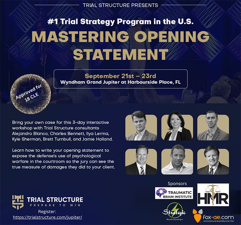 An Intense 3 Day Mastering the Opening Statement Workshop in Sept!